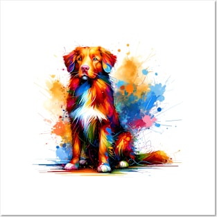 Vibrant Splashed Paint Nova Scotia Duck Tolling Retriever Posters and Art